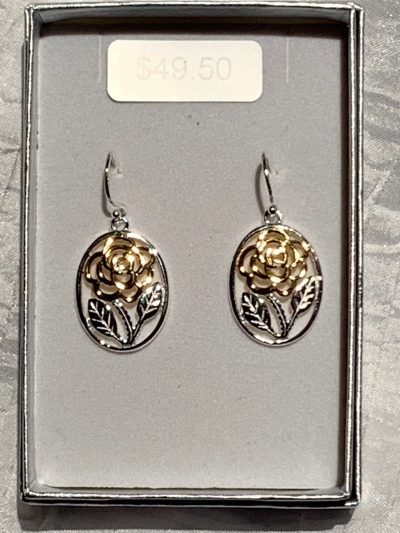 YELLOW GOLD SILVER ROSE EARRINGS