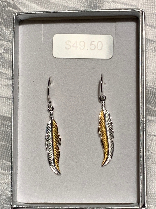 YELLOW GOLD SILVER FEATHER EARRINGS