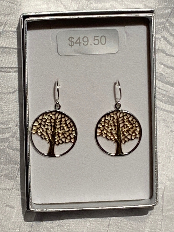 YELLOW GOLD SILVER TREE OF LIFE EARRINGS 2