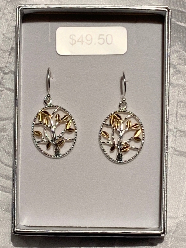 YELLOW GOLD SILVER TREE OF LIFE EARRINGS 4