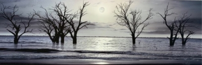 FULL MOON RISING   MENINDEE LAKES  CANVAS LITHOGRAPH 900mm X 300mm